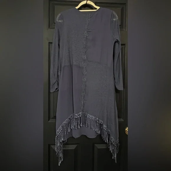 Pretty Angel Navy Patchwork Fringe Dress with Floral Applique - Picture 6 of 9